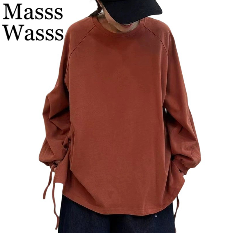 Japanese Brand Streetwear Vintage - Mass Wass แบรนด์ญี่ปุ่นฤดูใบไม้ร่วงผู้หญิงสบายๆคลาสสิกฟิตเนสเสื้อยืดสุภาพสตรี Vintage Elegant Tops