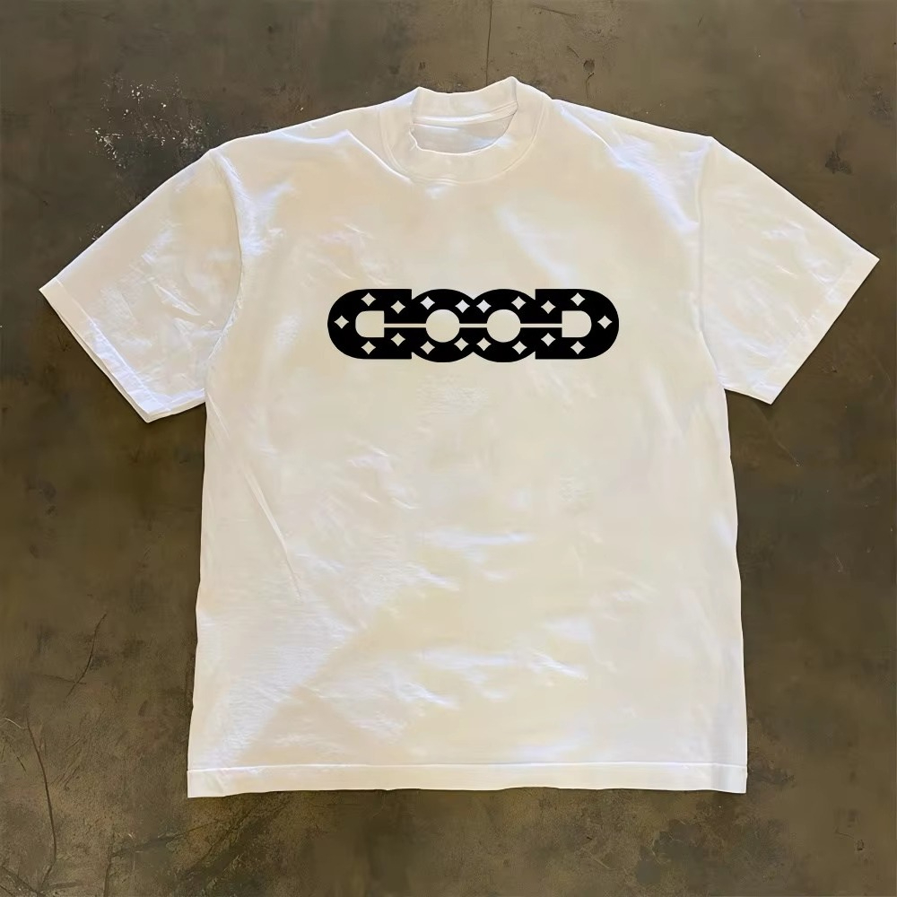 Streetwear Brand With A Logo - GOOD โลโก้สีขาว Y2K สตรีทเทรนดี้แบรนด์เสื้อยืดผ้าฝ้ายกราฟิกทีชายหญิงฤดูร้อนสตรีทแวร์